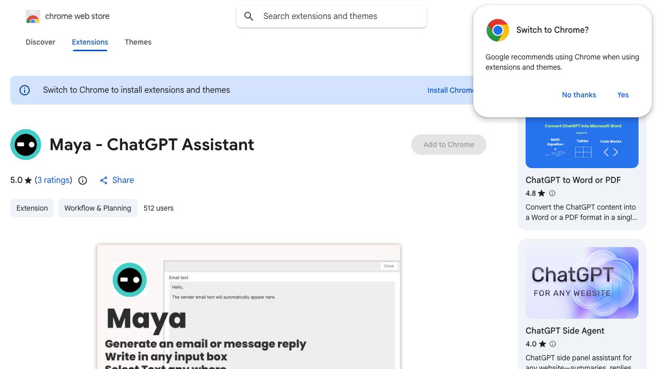 Maya - ChatGPT Assistant website screenshot