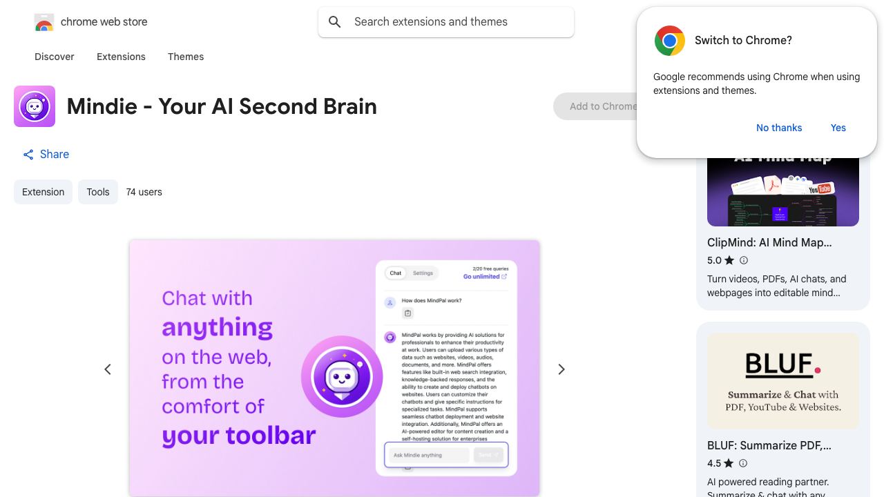 Mindie - Your AI Second Brain website screenshot
