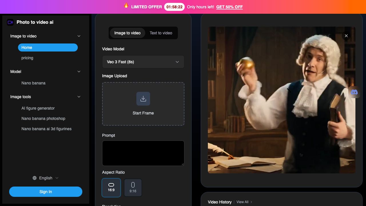 Photo to video ai website screenshot
