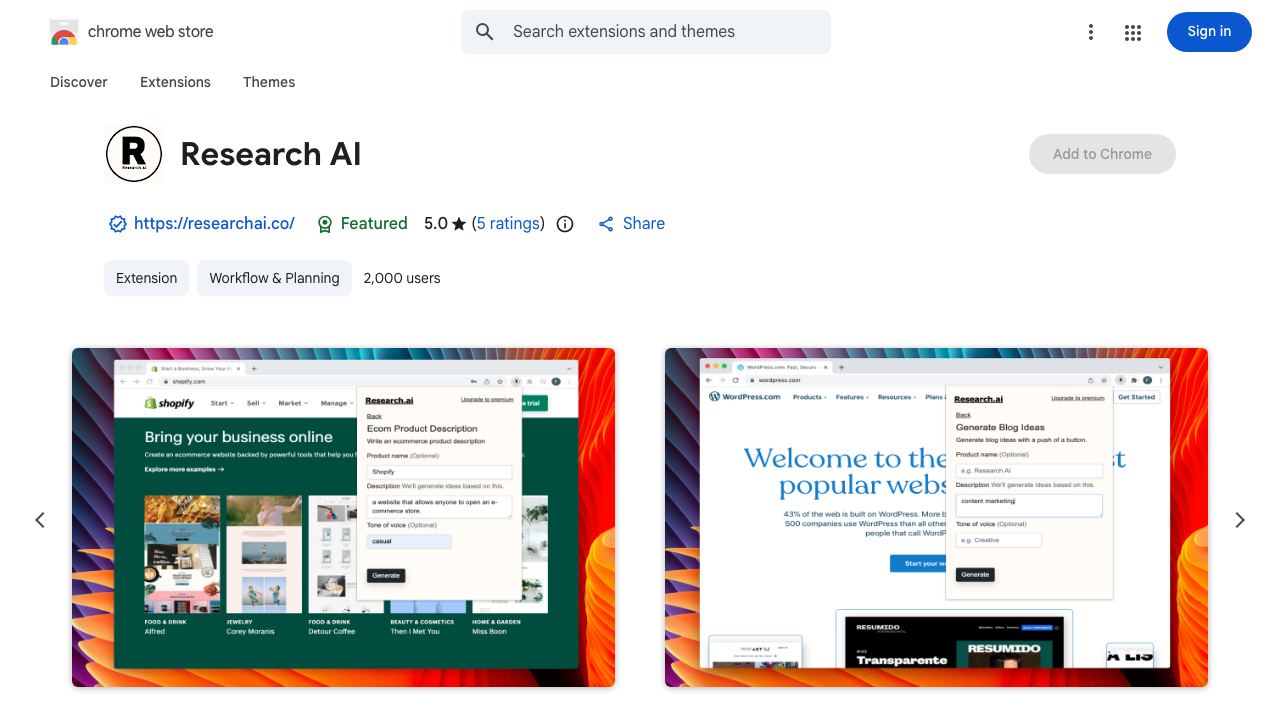 Research AI website screenshot