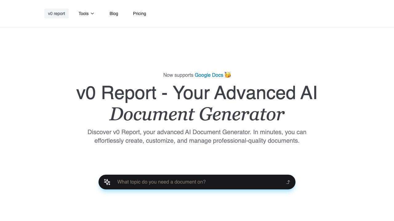 v0 report website screenshot