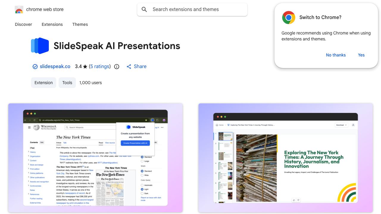 SlideSpeak AI Presentations website screenshot