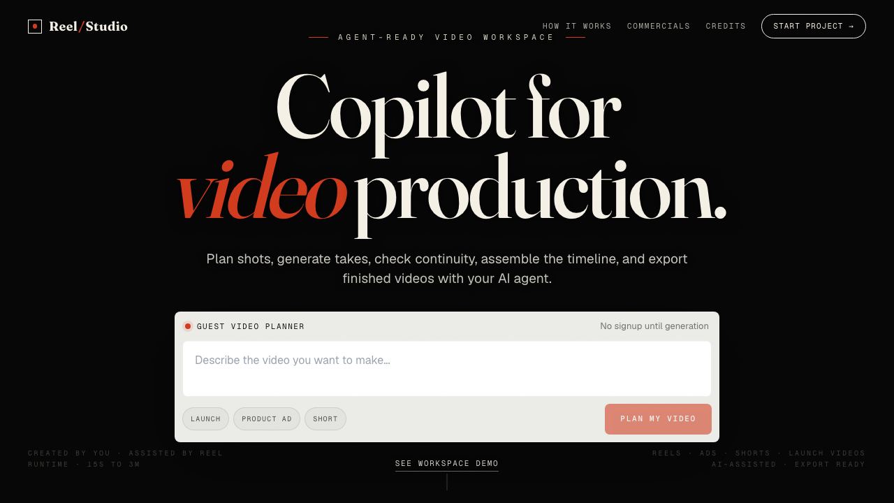 Reel Studio website screenshot