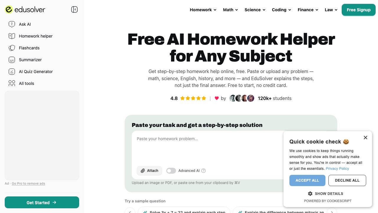 EduSolver: AI Homework Helper & Solver for Any Subject 网站截图