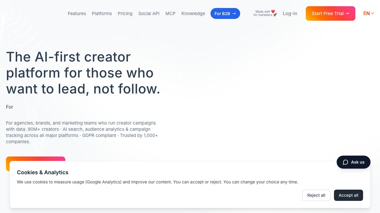 Influencer-Suchtool | influData 网站截图