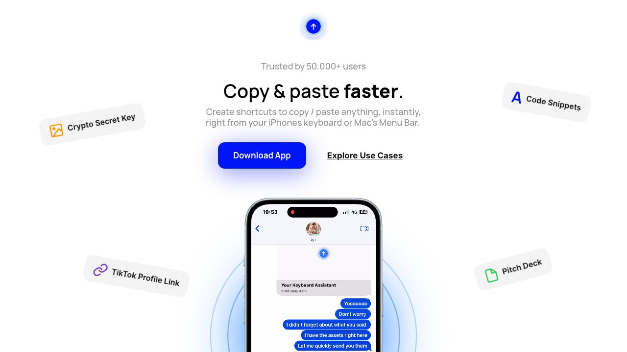 OneTap Clipboard App 网站截图