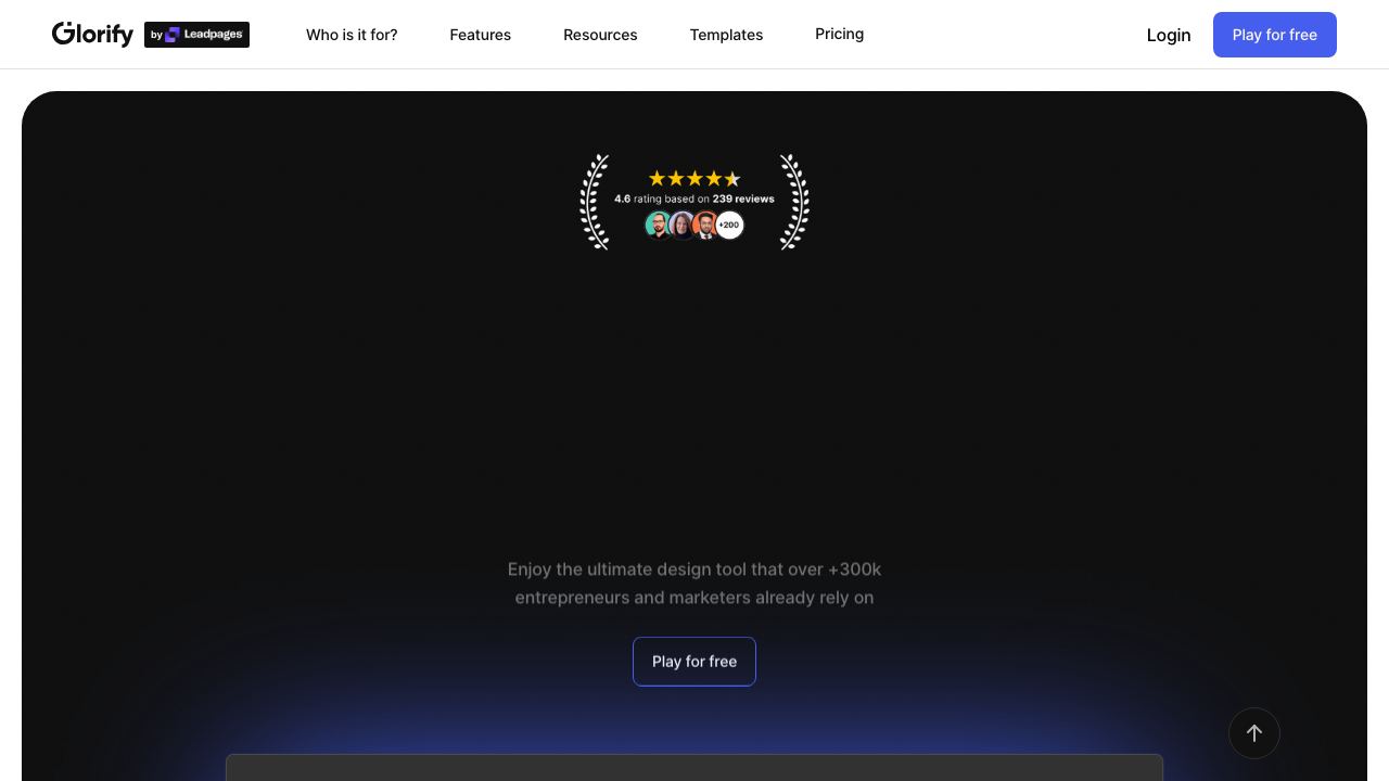 Glorify 3.0 Design Tool Powered by AI website screenshot