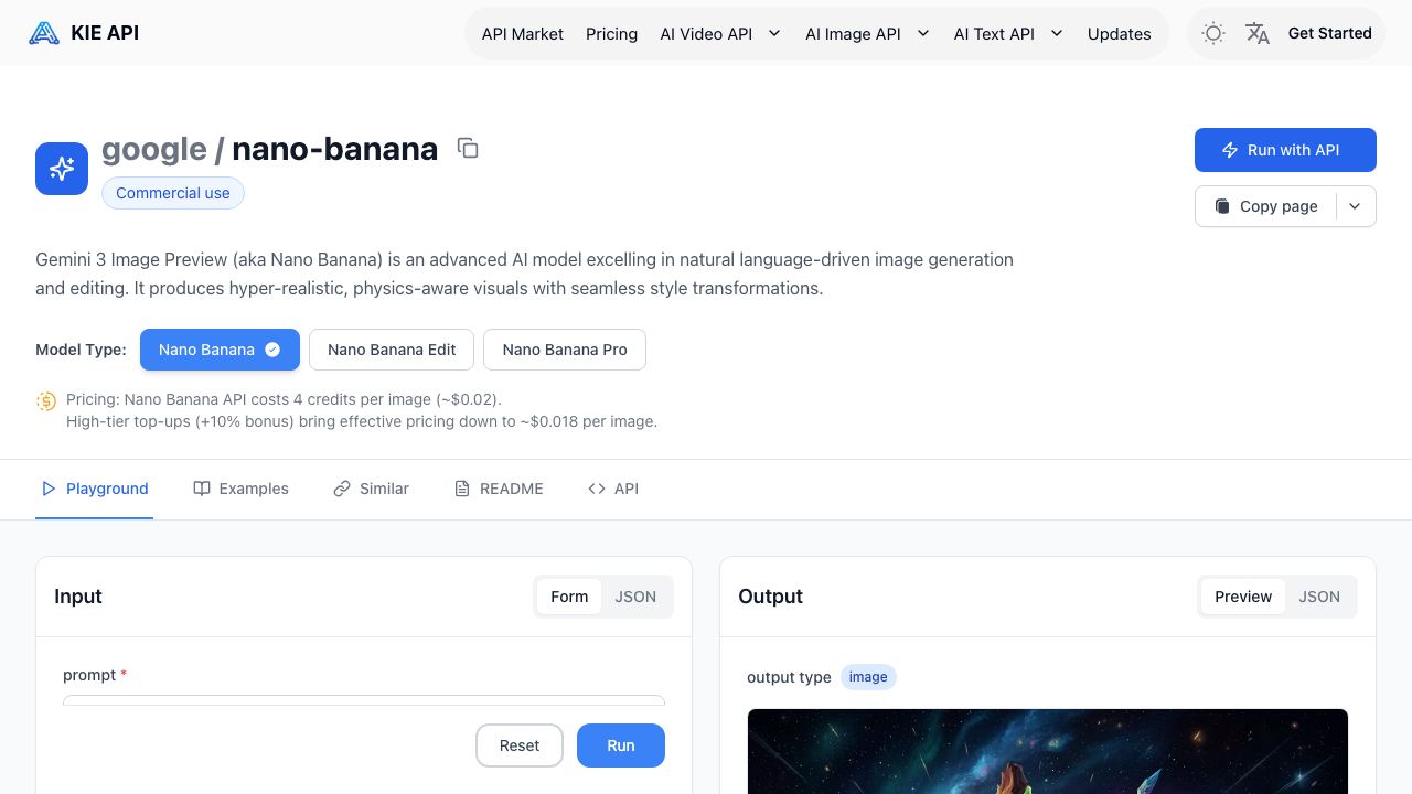 Kie.ai:Affordable and Reliable Nano Banana API for Image Generation & Editing website screenshot