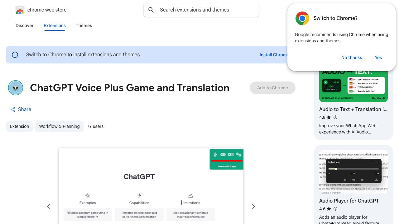 ChatGPT Voice Plus Game and Translation 网站截图