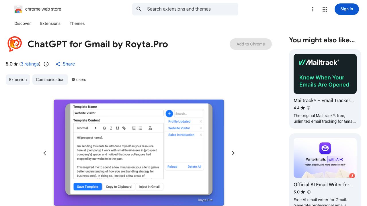 ChatGPT for Gmail by Royta.Pro 网站截图