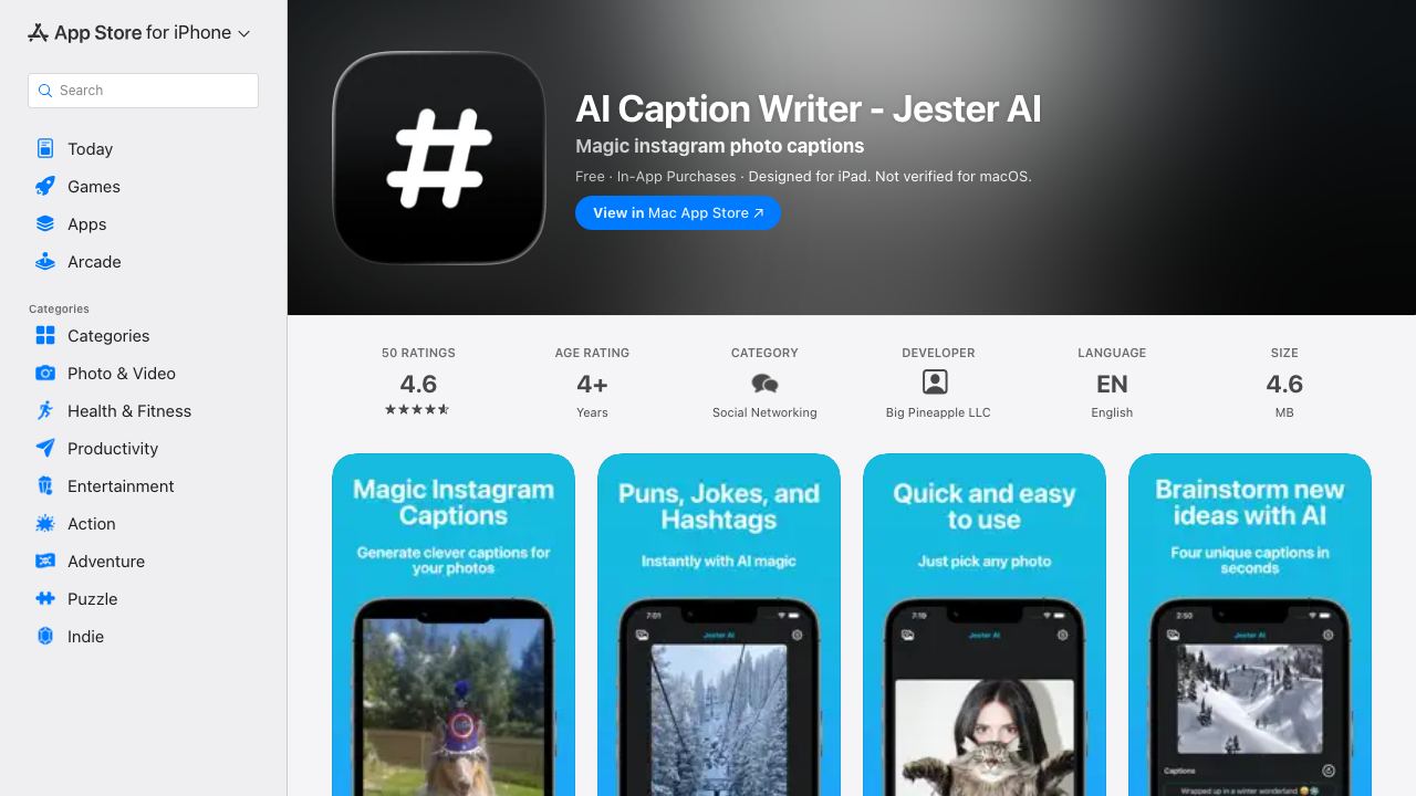 Jester AI Caption Writer 网站截图