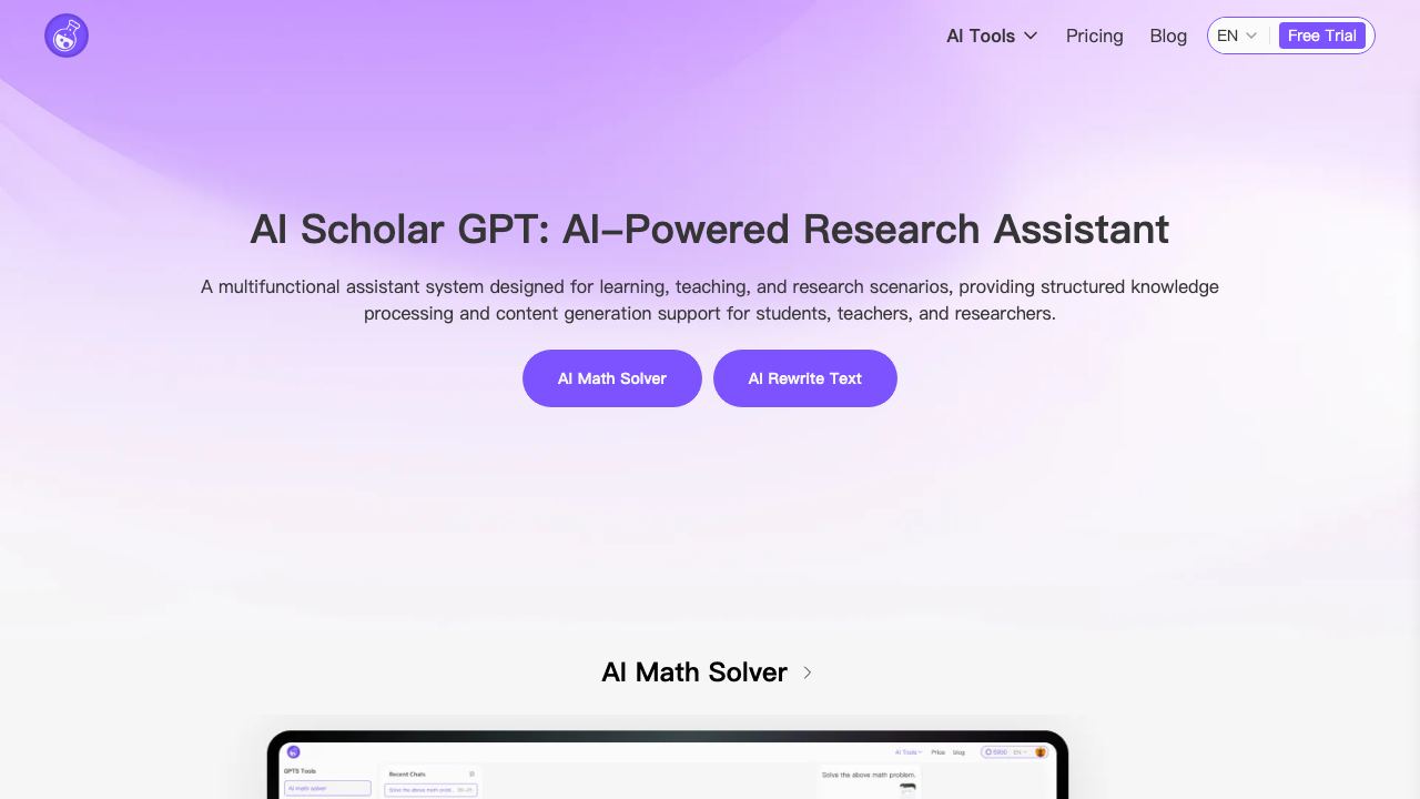 Scholar GPT AI: Advanced Research Assistant 网站截图