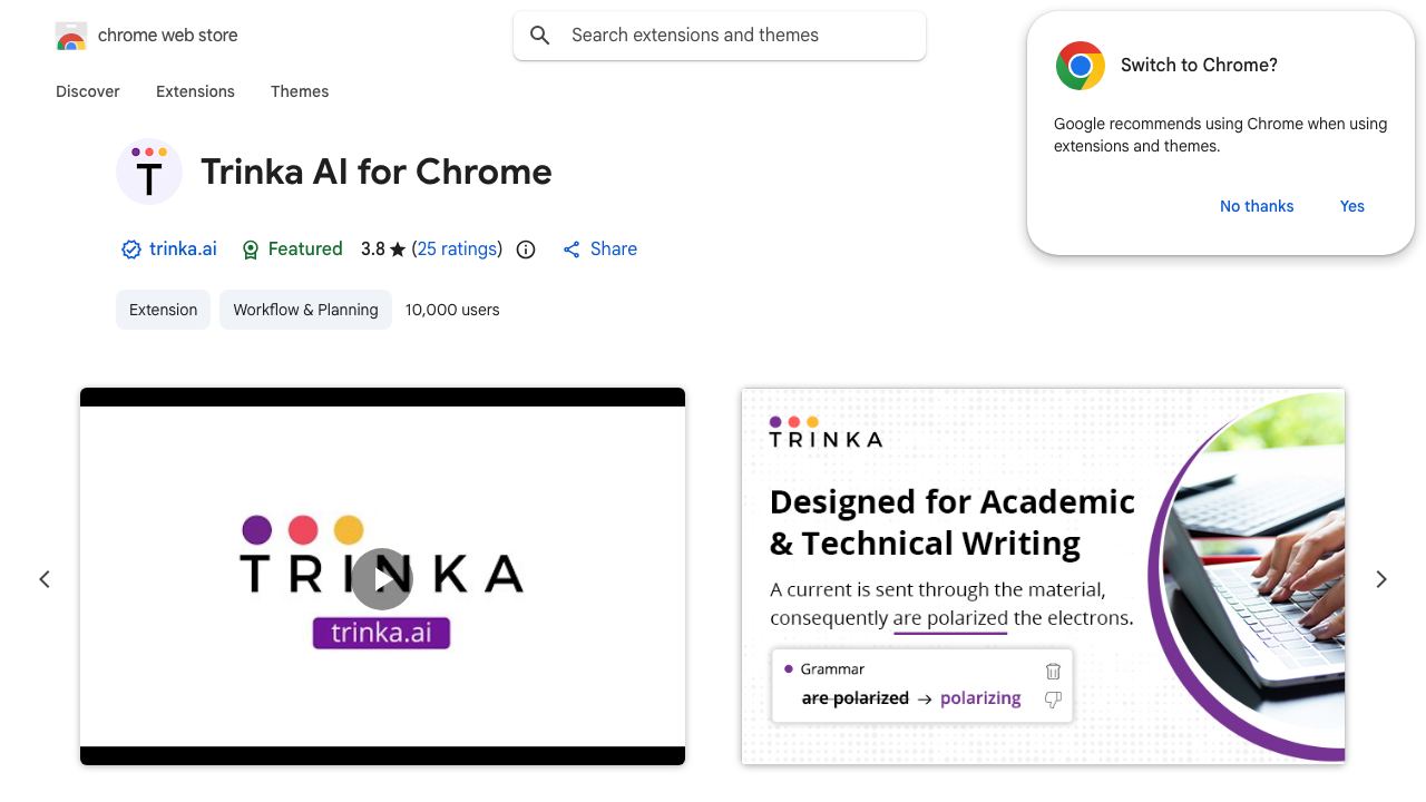 Trinka AI for Chrome 网站截图