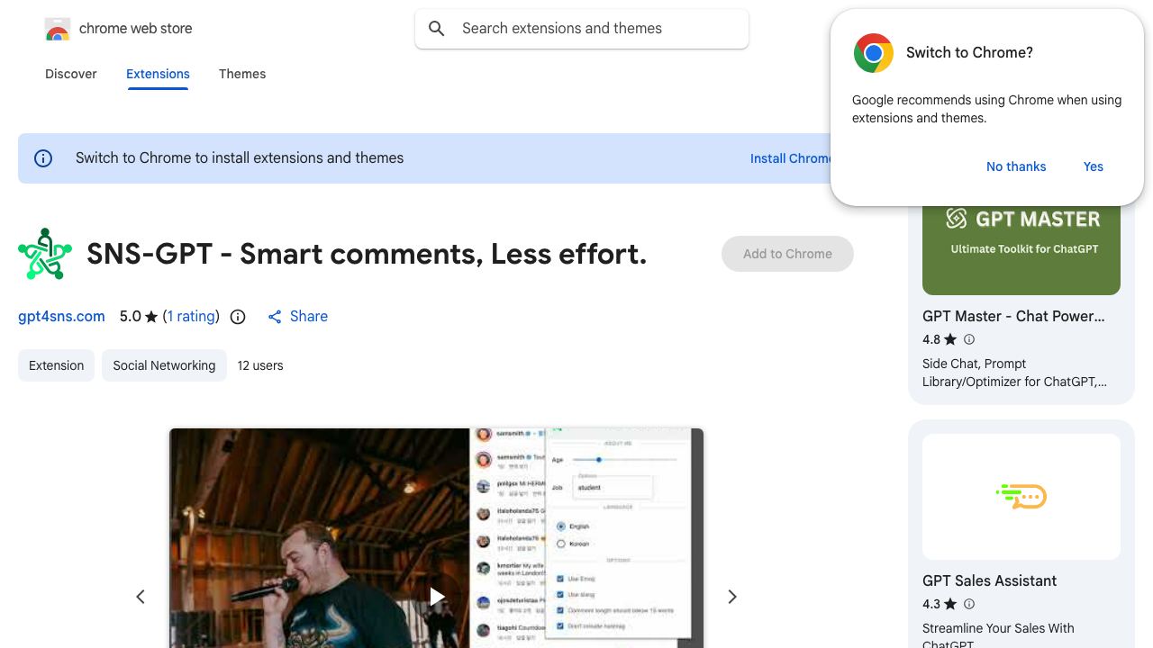 SNS-GPT - Smart comments, Less effort. website screenshot