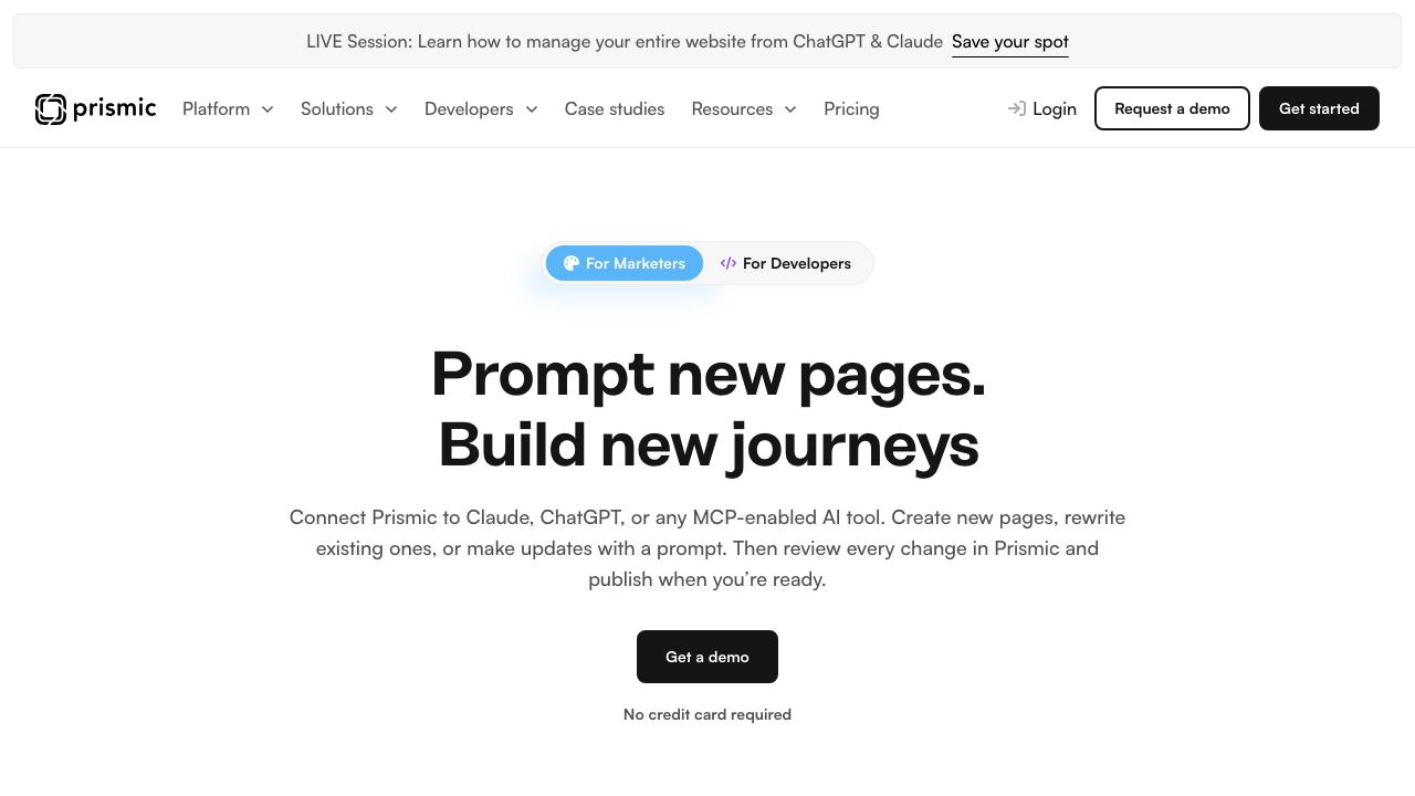 Prismic website screenshot