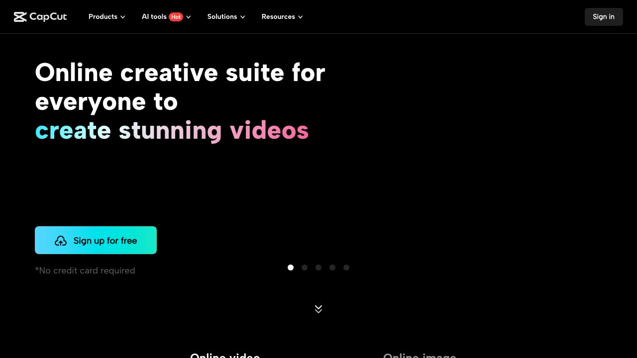 CapCut Online Creative Suite 网站截图