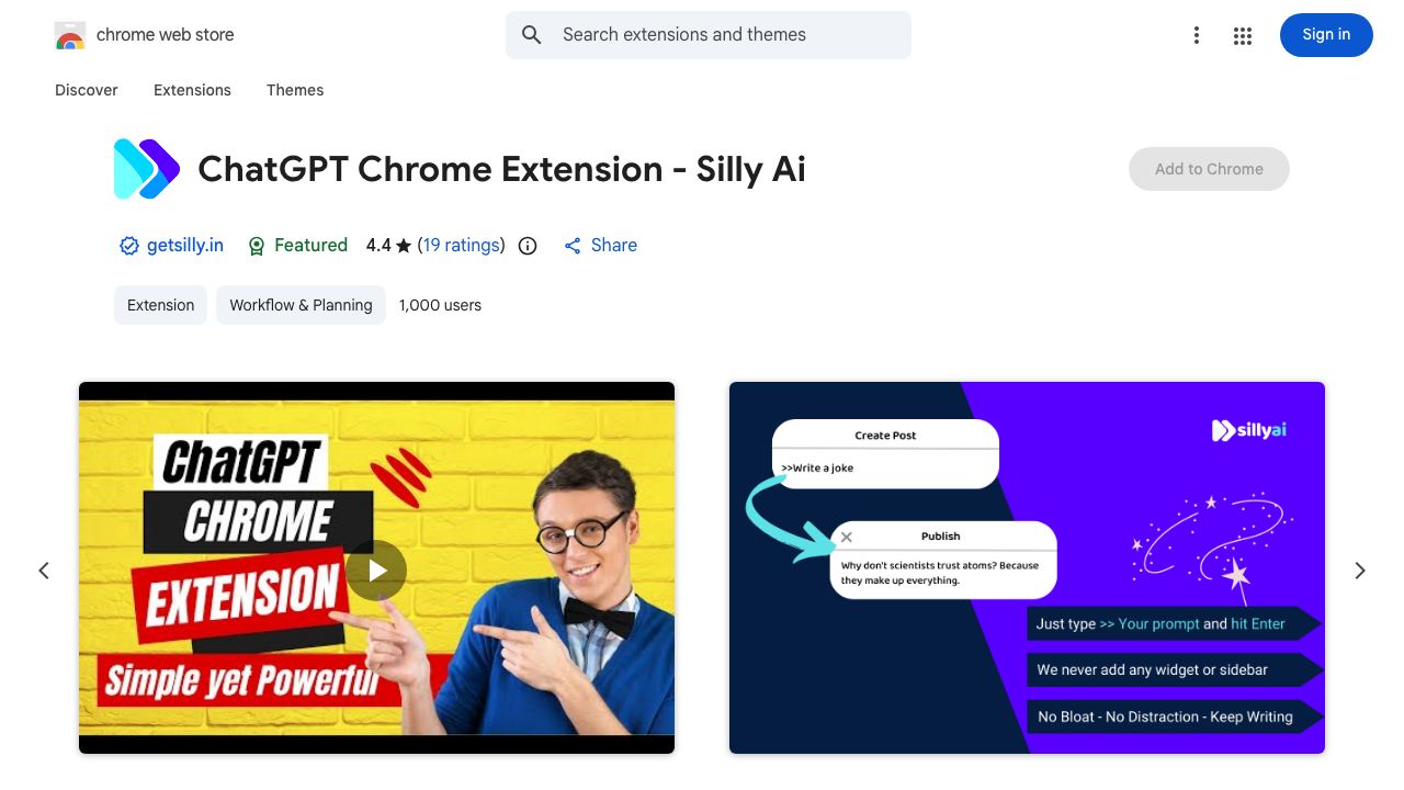 ChatGPT Chrome Extension - Silly Ai 网站截图