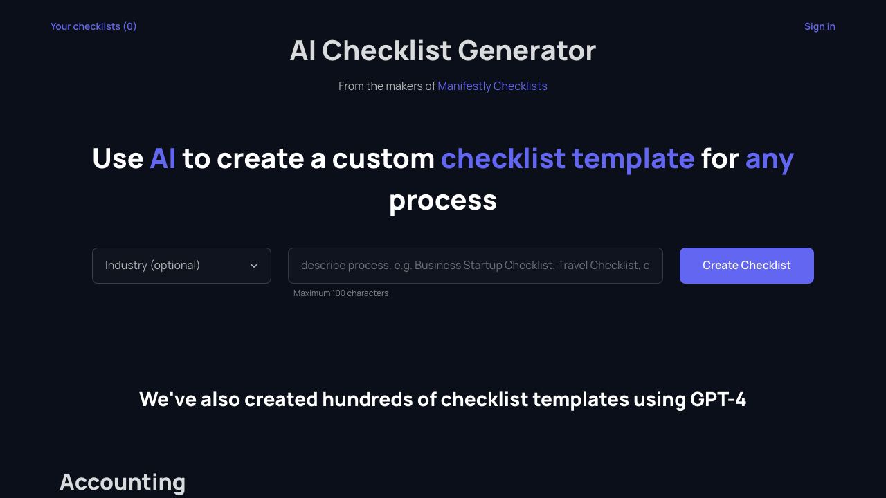 AI Checklist Generator 网站截图