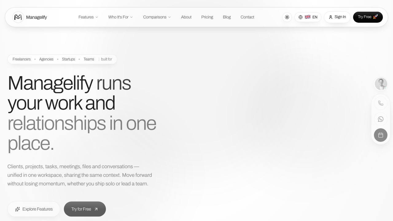Managelify website screenshot