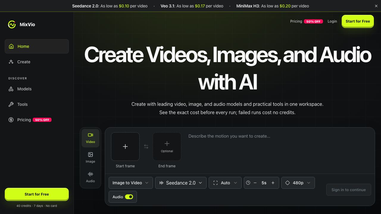 MixVio AI website screenshot
