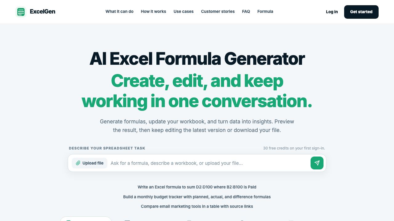 ExcelGen | AI Excel Formula Generator & Spreadsheet Assistant 网站截图