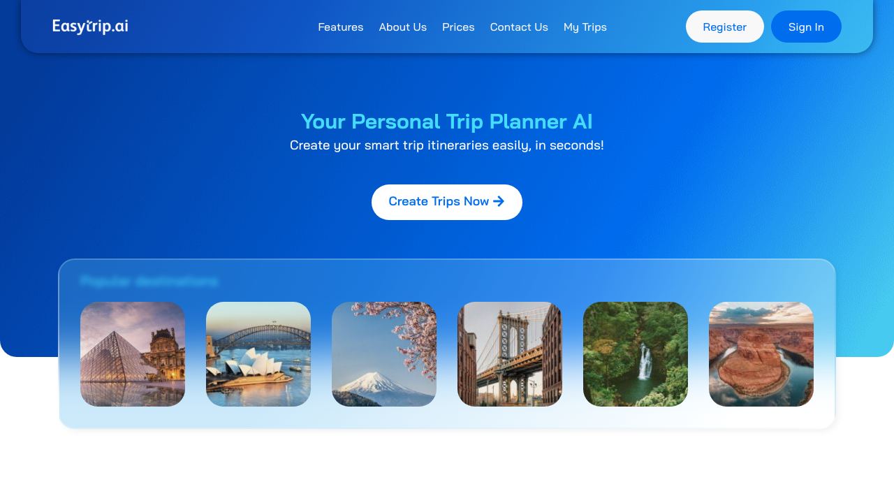 EasyTrip AI website screenshot