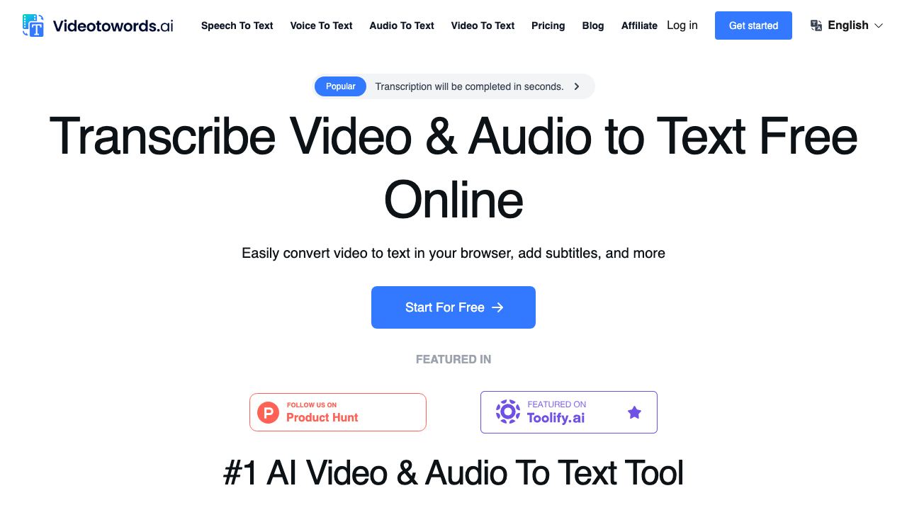 Transcribe Video & Audio to Text Free Online 网站截图