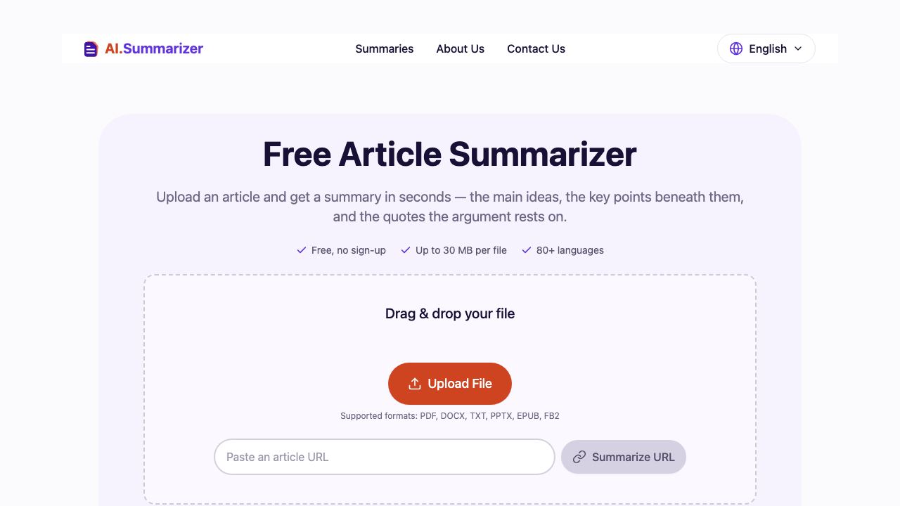 Free AI Article Summarizer 网站截图