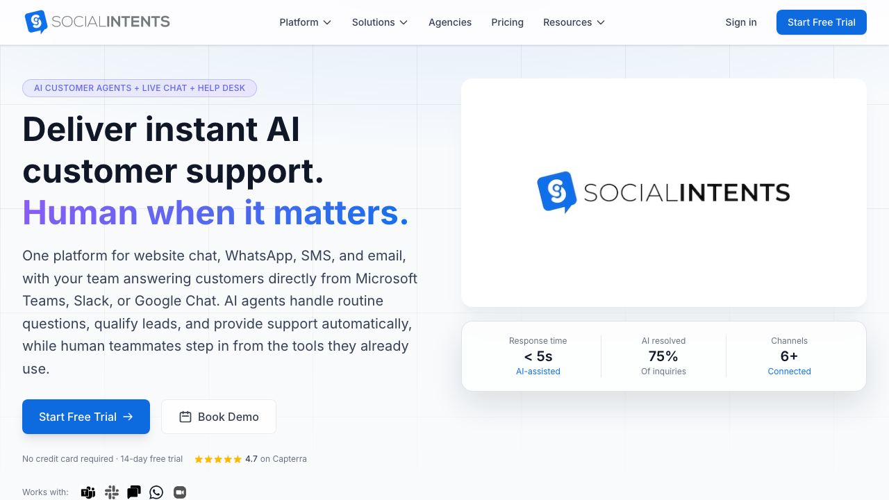 Social Intents website screenshot