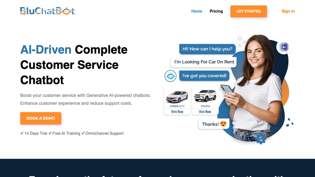 BluChatbot website screenshot