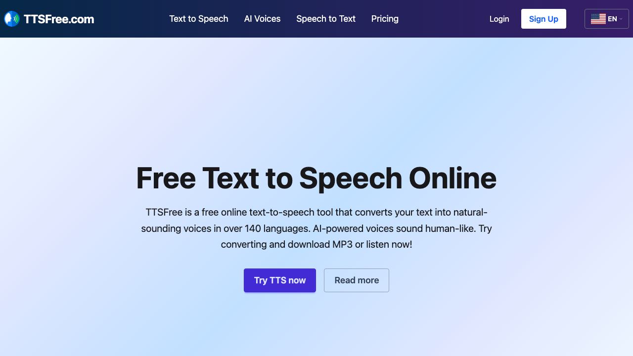 TTSFree 网站截图