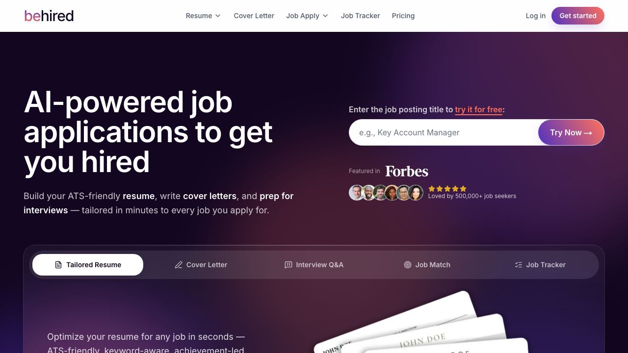 Behired website screenshot