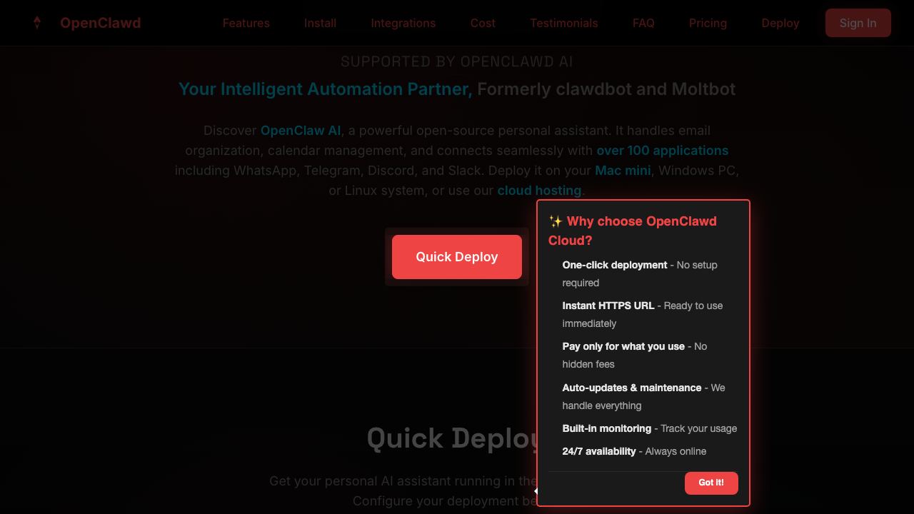 Openclaw AI 网站截图
