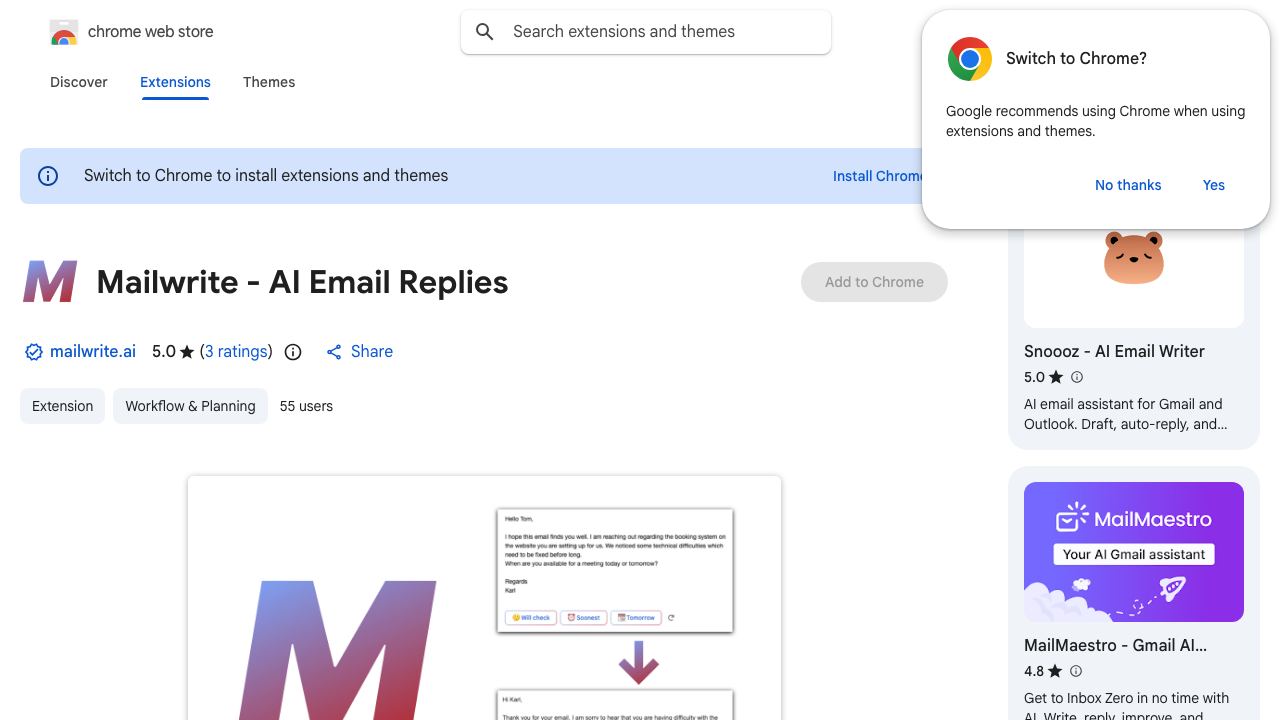 Mailwrite - AI Email Replies website screenshot