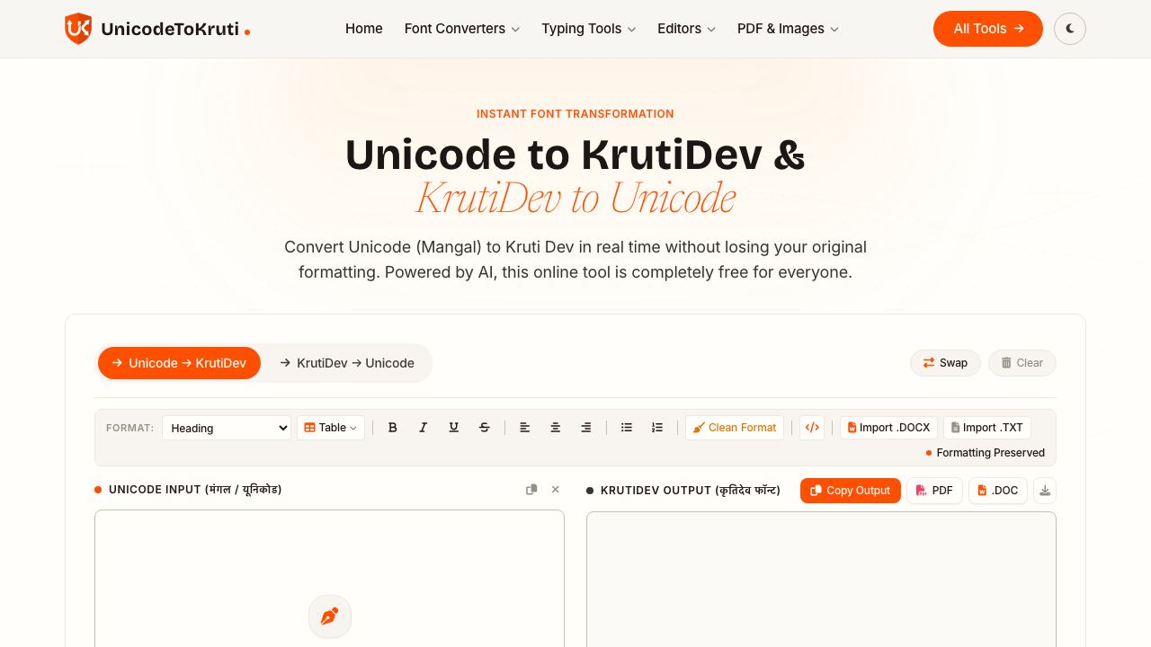 Unicode to Krutidev 网站截图