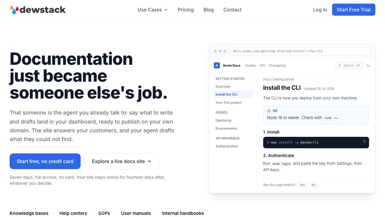 Dewstack website screenshot