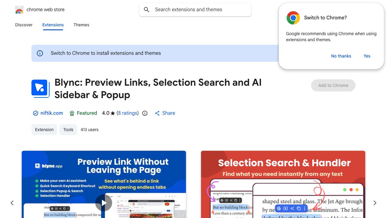Blync: Preview Links, Search & Turn Your AI Into an Assistant 网站截图