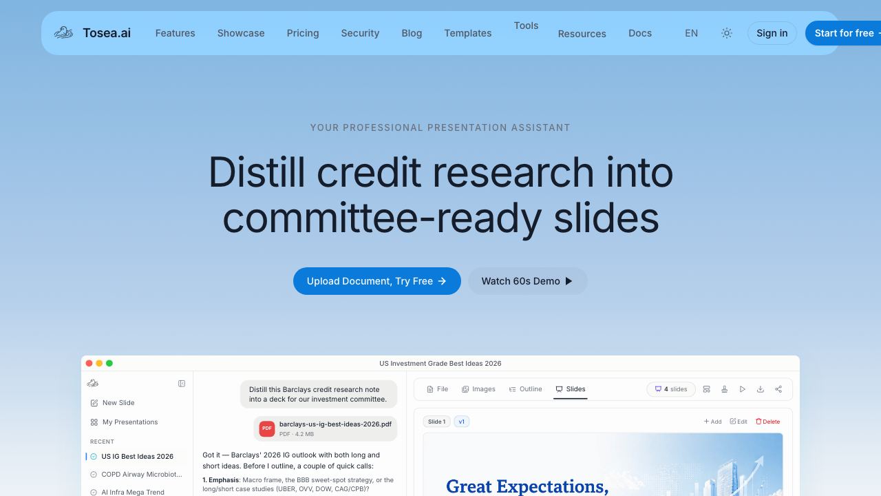 Tosea AI website screenshot