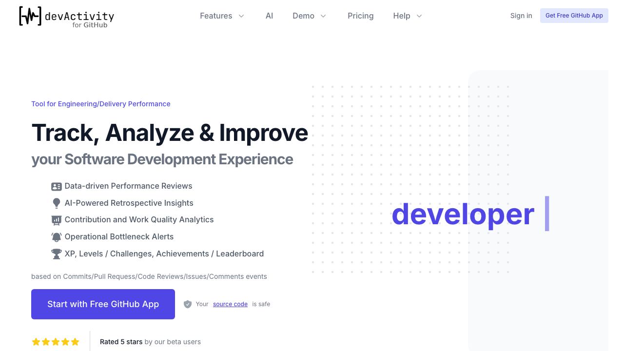 devActivity website screenshot