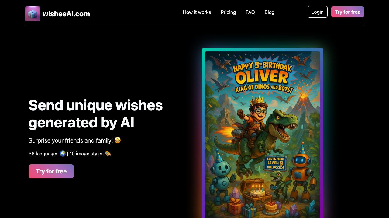 Wishes AI website screenshot