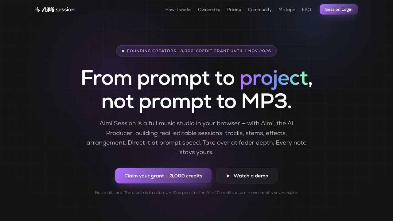 Aimi.fm website screenshot
