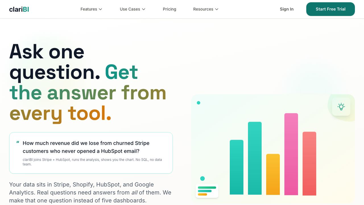 clariBI website screenshot