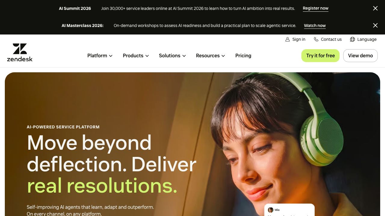 Zendesk 网站截图