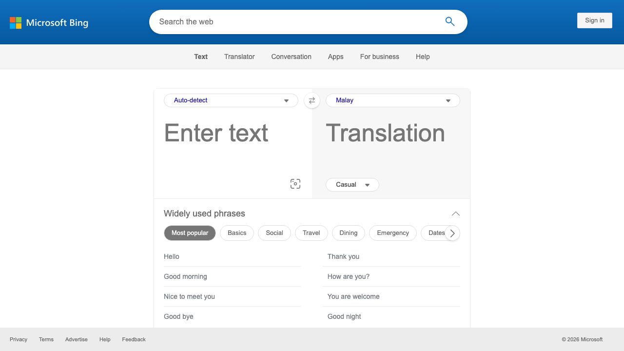 Bing Microsoft AI Translator 网站截图
