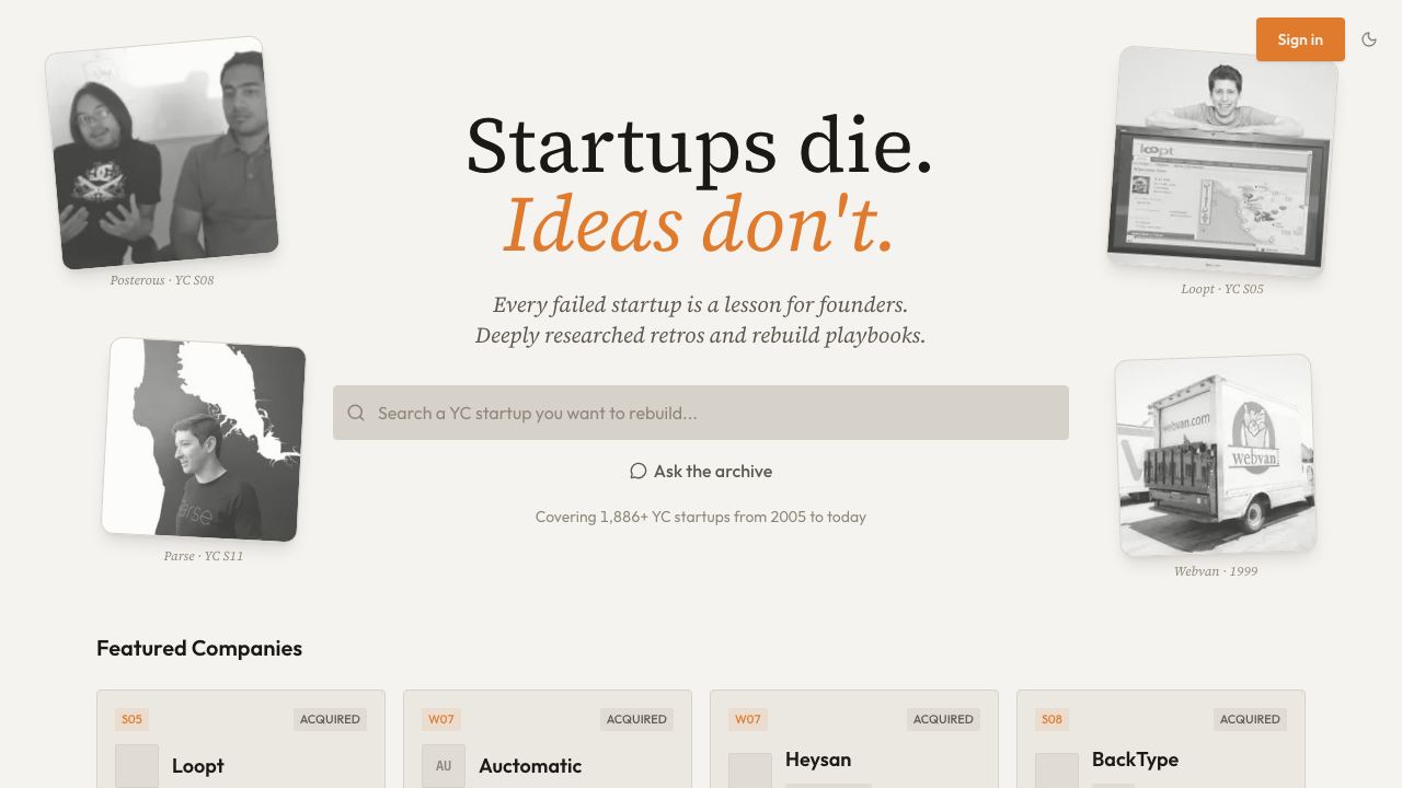 Startups.RIP website screenshot