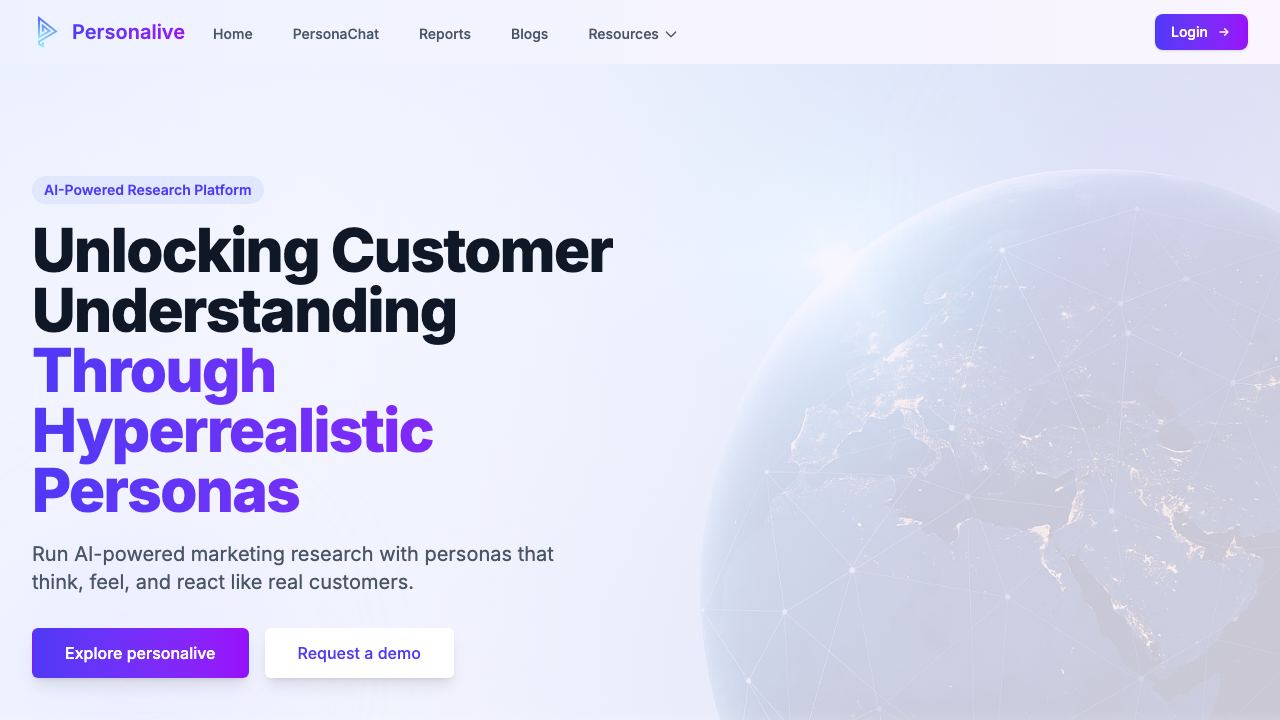 Market Research powered by AI Simulation website screenshot