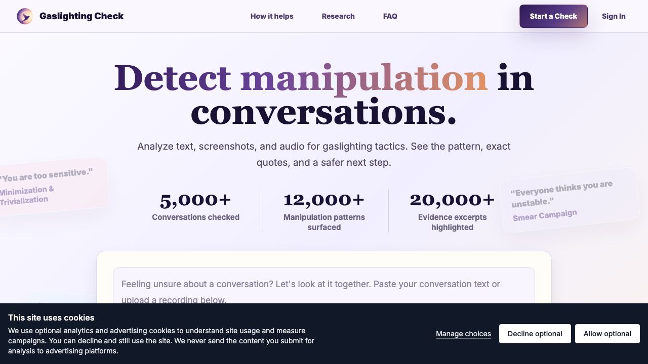 Gaslighting Check 网站截图