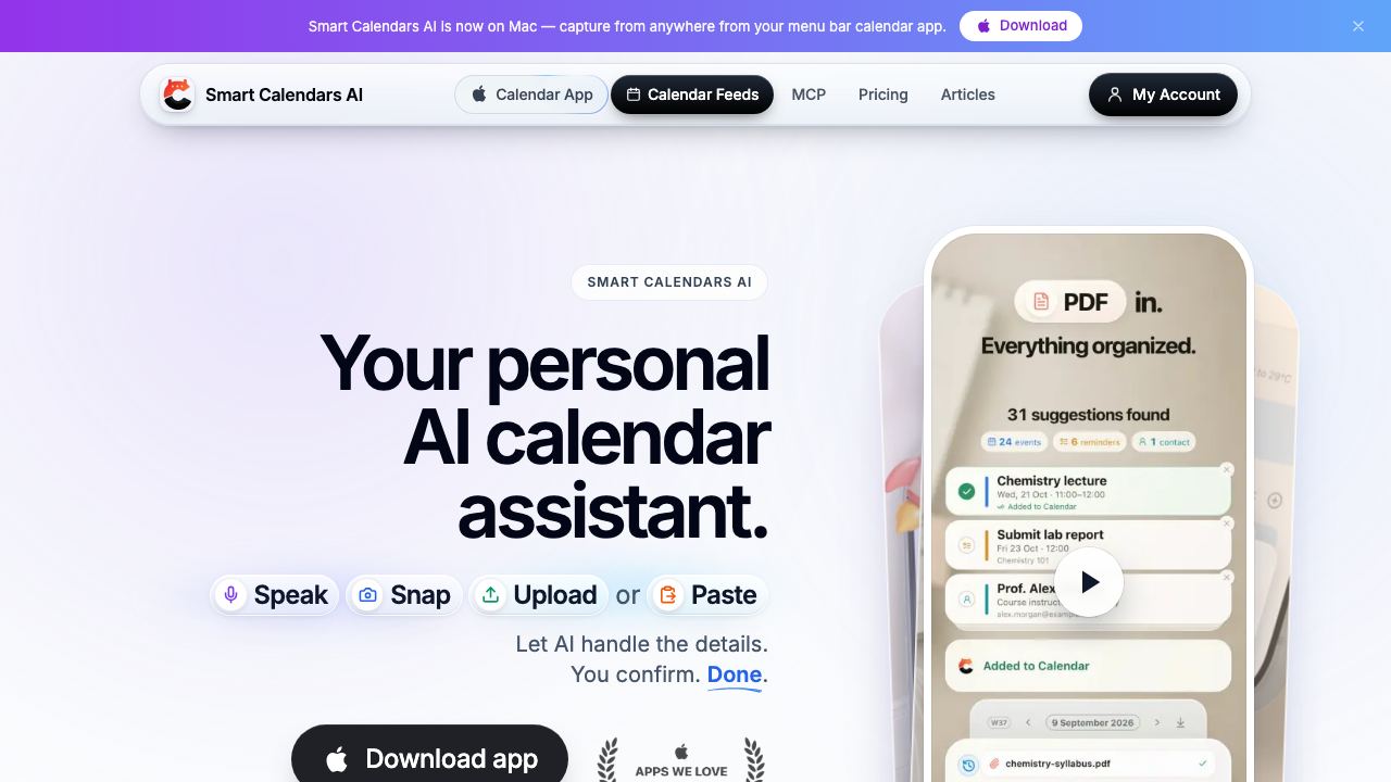 Smart Calendars AI website screenshot