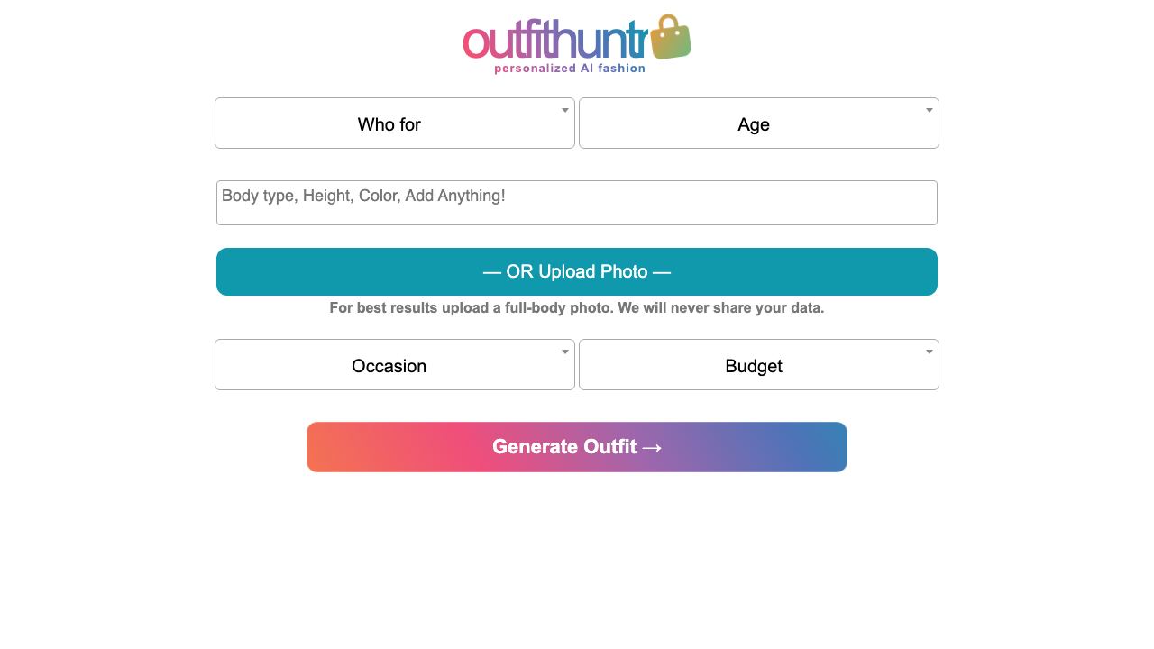 OutfitHuntr.com: AI Style & Shop 网站截图