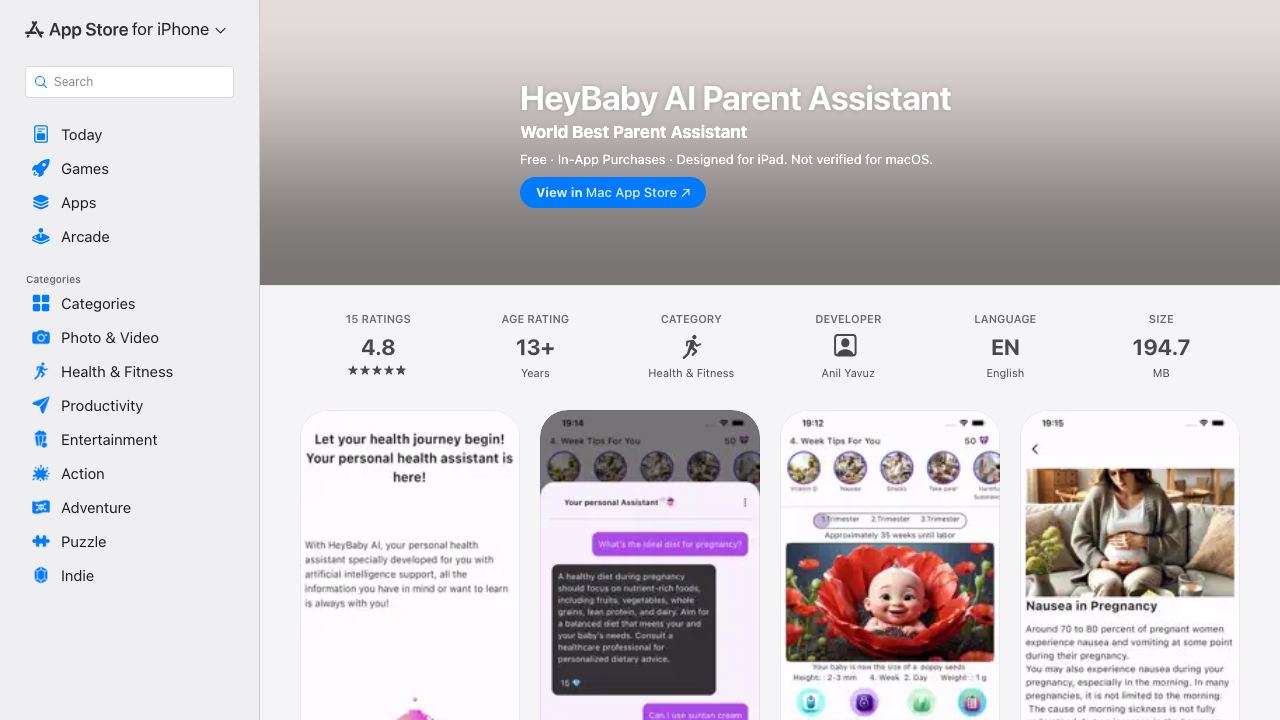 HeyBaby AI Pregnancy Assistant 网站截图
